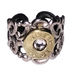 Vtg Winchester 38 Special Bullet End Open Adjustable Filigree Ring
